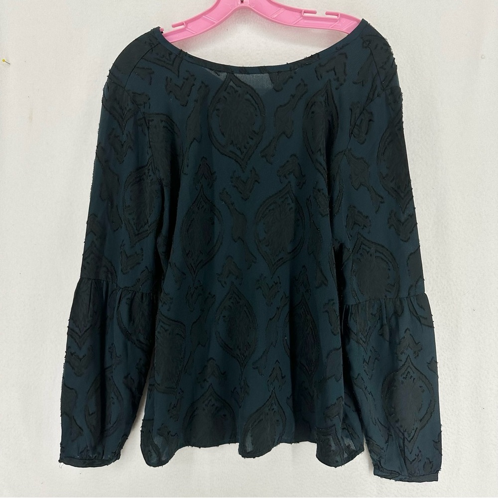 Ann Taylor LOFT Blossom Jacquard Lantern Sleeve Blouse Top Size Medium Deep Teal